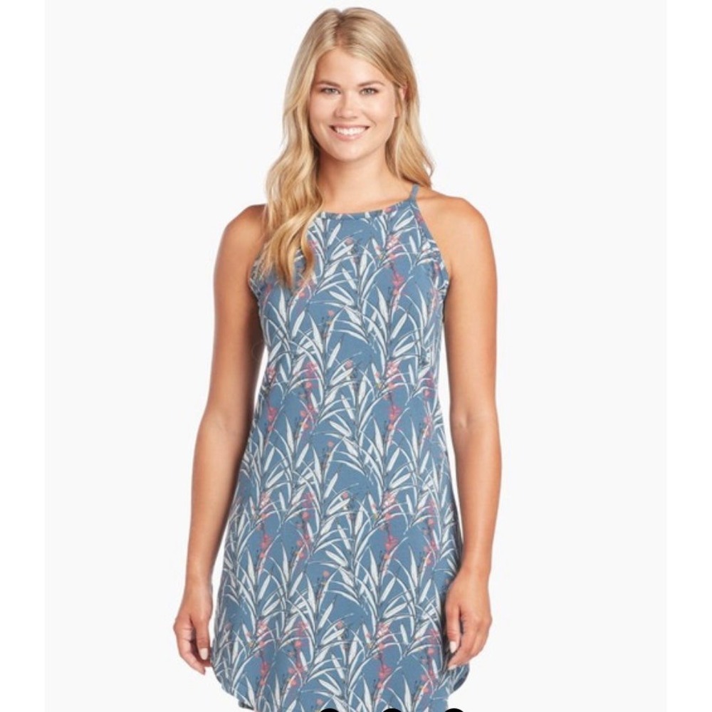 KUHL Kandid Women Blue Botanical Leaf Print High Neck Keyhole Back Dress Medium